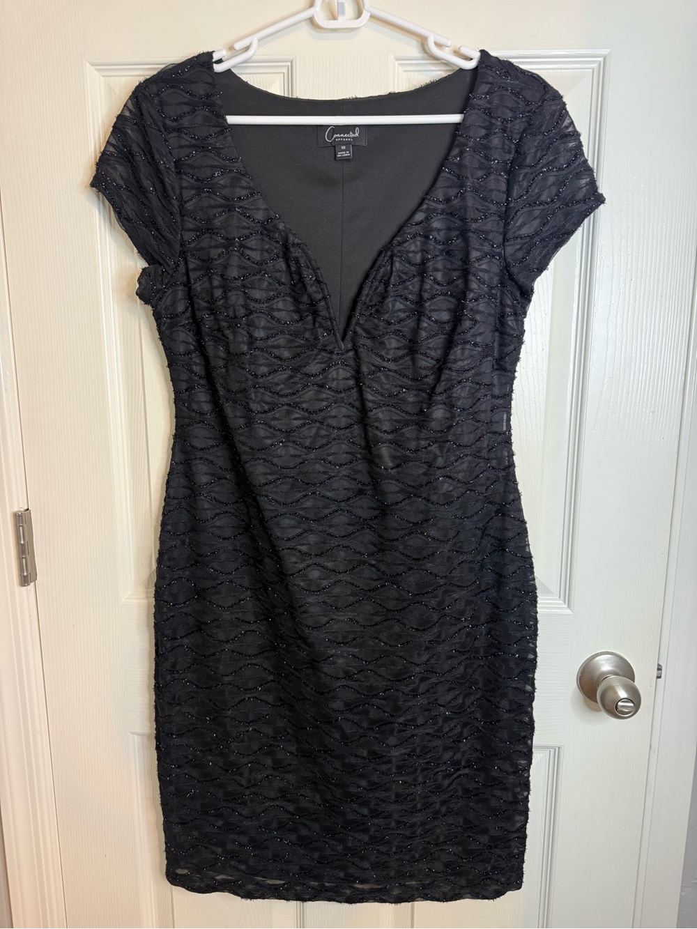 connected apparel Black Beaded V-Neck Midi Dress